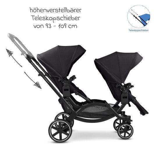 ABC Design Sibling baby carriage & twin baby carriage Zoom 2 incl. 2 sports seats, 2x wedge cushions & 2x inserts - Pure - Coal