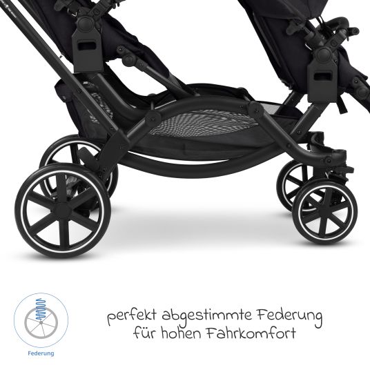 ABC Design Passeggino fratellare e passeggino gemellare Zoom 2 con 2 sedute sportive, 2 cuscini a cuneo e 2 inserti - Pure - Carbone