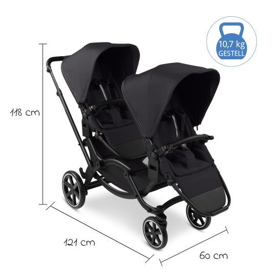 ABC Design Passeggino fratellare e passeggino gemellare Zoom 2 con 2 sedute sportive, 2 cuscini a cuneo e 2 inserti - Pure - Carbone