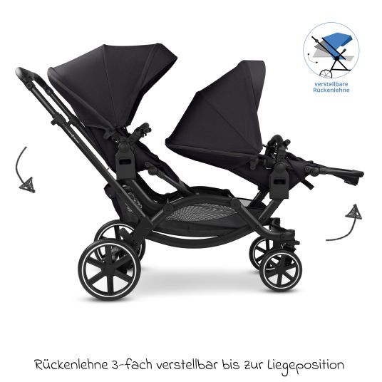 ABC Design Passeggino fratellare e passeggino gemellare Zoom 2 con 2 sedute sportive, 2 cuscini a cuneo e 2 inserti - Pure - Carbone