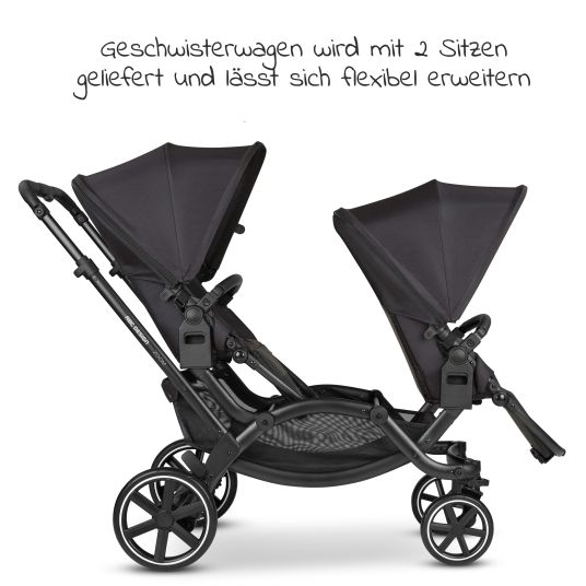 ABC Design Geschwisterwagen & Zwillingskinderwagen Zoom - 8-tlg. Sparset inkl. 2 Sportsitzen, Babywanne, Babyschale Tulip und 2x Sitzkeil - Ink