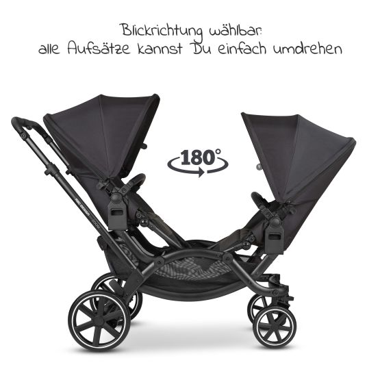 ABC Design Geschwisterwagen & Zwillingskinderwagen Zoom - 8-tlg. Sparset inkl. 2 Sportsitzen, Babywanne, Babyschale Tulip und 2x Sitzkeil - Ink