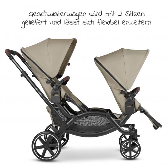 ABC Design Geschwisterwagen & Zwillingskinderwagen Zoom inkl. 2 Sportsitzen, Babywanne und Babyschale Tulip - Classic Edition - Reed