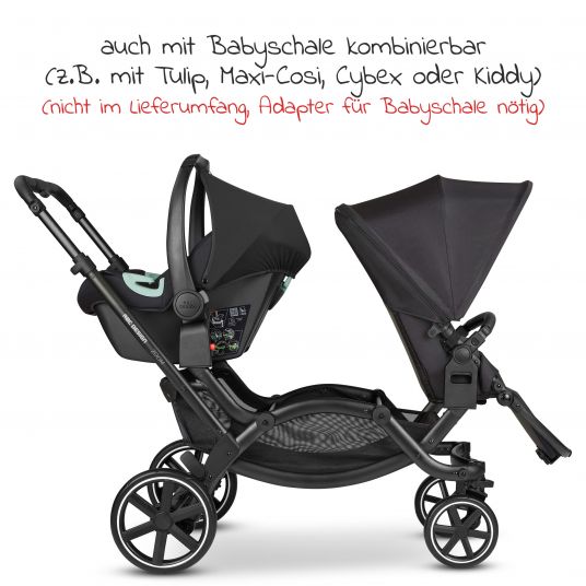 ABC Design Geschwisterwagen & Zwillingskinderwagen Zoom inkl. 2 Sportsitzen und Babywanne - Classic Edition - Ink