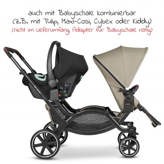 ABC Design Geschwisterwagen & Zwillingskinderwagen Zoom inkl. 2 Sportsitzen und Babywanne - Classic Edition - Reed