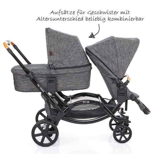ABC Design Geschwisterwagen & Zwillingskinderwagen Zoom inkl. Tragewanne und Wickeltasche - Wood