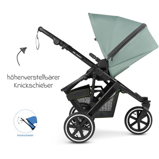 ABC Design Jogger Salsa Run - Runner mit Sportzulassung, Luftbereifung, Handbremse inkl. Wickelrucksack & Regenschutz - Aqua