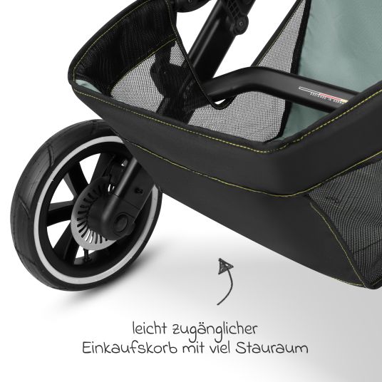 ABC Design Jogger Salsa Run - Runner mit Sportzulassung, Luftbereifung, Handbremse inkl. Wickelrucksack & Regenschutz - Aqua