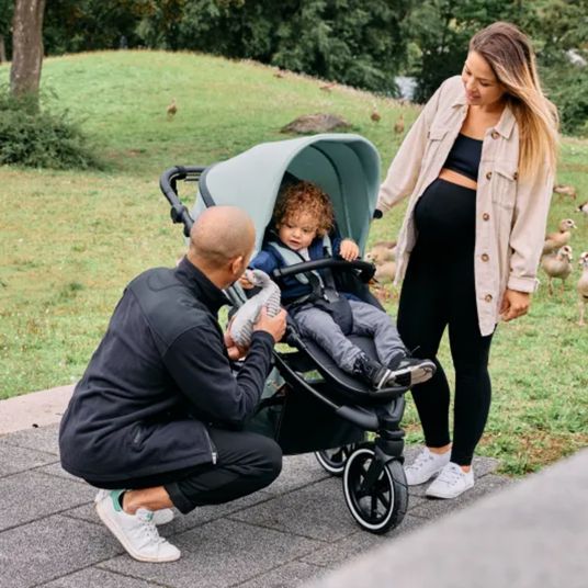 ABC Design Jogger Salsa Run - Runner mit Sportzulassung, Luftbereifung, Handbremse inkl. Wickelrucksack & Regenschutz - Aqua