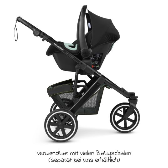 ABC Design Jogger Salsa Run - Runner mit Sportzulassung, Luftbereifung, Handbremse inkl. Wickelrucksack & Regenschutz - Aqua