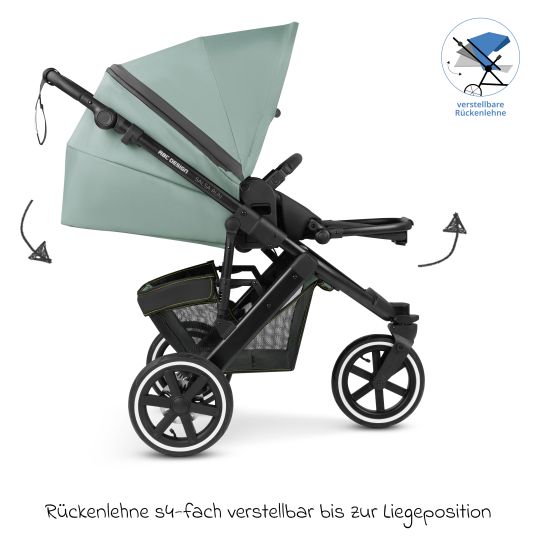 ABC Design Jogger Salsa Run - Runner mit Sportzulassung, Luftbereifung, Handbremse inkl. Wickelrucksack & Regenschutz - Aqua