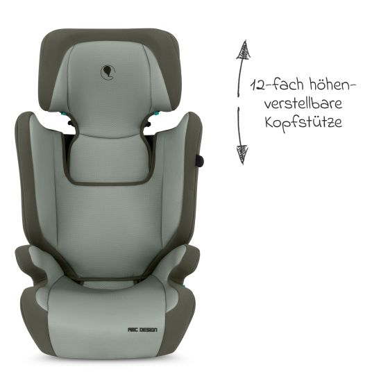 ABC Design Kindersitz Mallow 2 Fix i-Size (ab 3-12 Jahre) - auch geeignet für Autos ohne Isofix System - Sage