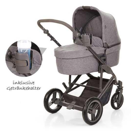 ABC Design Pram set Catania 4 - with baby bath, diaper bag and XXL accessories package - Woven Anthracite