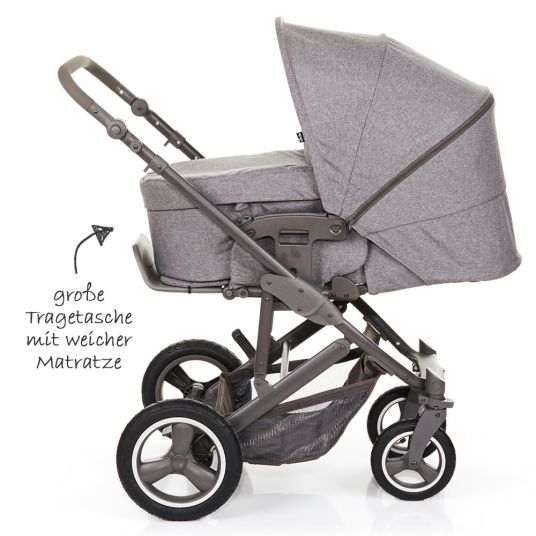 ABC Design Merano 4 Air pushchair - with baby bath, diaper bag and XXL accessories package - Woven Anthracite