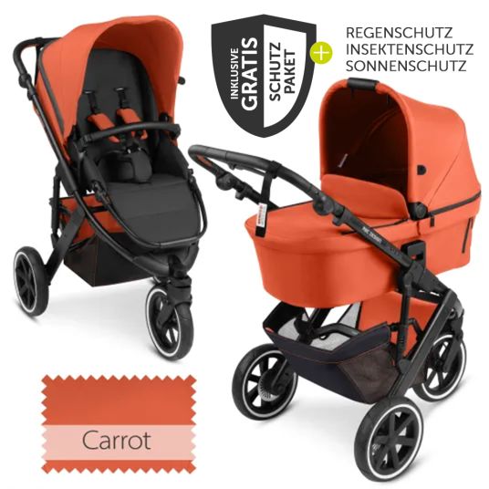 ABC Design Kombi-Kinderwagen Salsa 3 Run - inkl. Babywanne und Sportsitz inkl. XXL Zubehörpaket (mit Sportzulassung, Luftbereifung & Handbremse) - Carrot