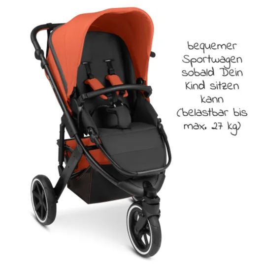 ABC Design Kombi-Kinderwagen Salsa 3 Run - inkl. Babywanne und Sportsitz inkl. XXL Zubehörpaket (mit Sportzulassung, Luftbereifung & Handbremse) - Carrot