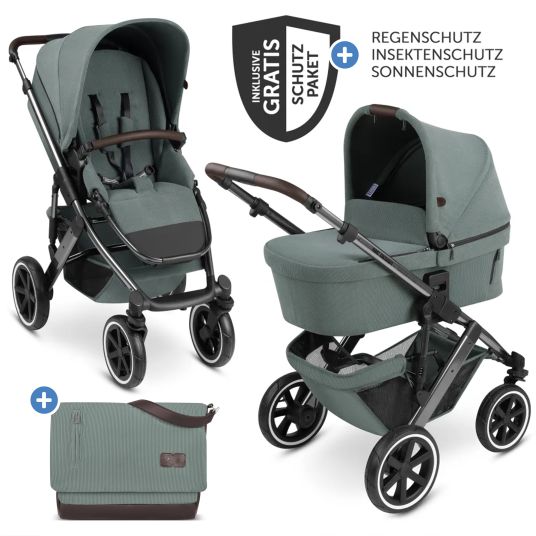 ABC Design Kombi-Kinderwagen Salsa 4 Air - inkl. Babywanne & Sportsitz mit Wickeltasche & XXL Zubehörpaket - Aloe