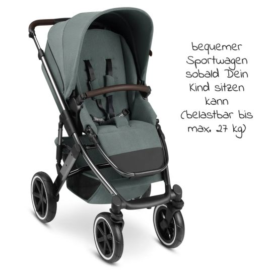 ABC Design Kombi-Kinderwagen Salsa 4 Air - inkl. Babywanne & Sportsitz mit Wickeltasche & XXL Zubehörpaket - Aloe