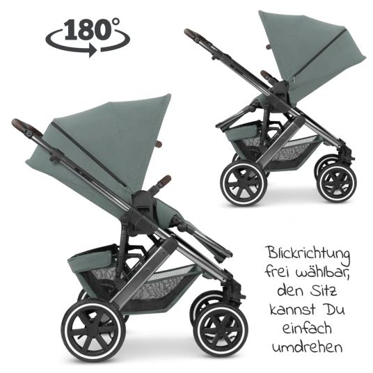 ABC Design Kombi-Kinderwagen Salsa 4 Air - inkl. Babywanne & Sportsitz mit Wickeltasche & XXL Zubehörpaket - Aloe