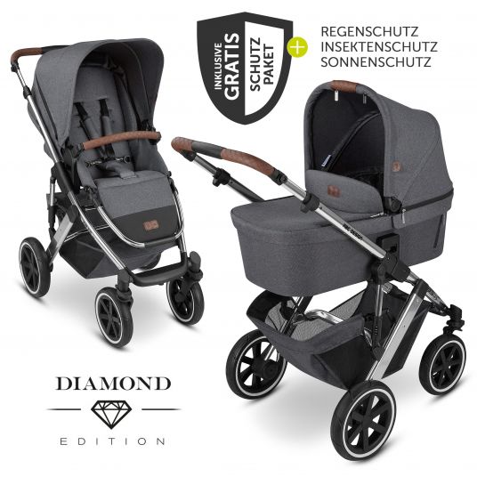 ABC Design Kombi-Kinderwagen Salsa 4 Air - inkl. Babywanne, Sportsitz und XXL Zubehör-Paket - Diamond Edition - Asphalt