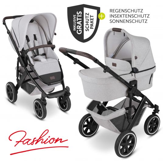 ABC Design Kombi-Kinderwagen Salsa 4 Air - inkl. Babywanne, Sportsitz und XXL Zubehör-Paket - Fashion Edition - Mineral