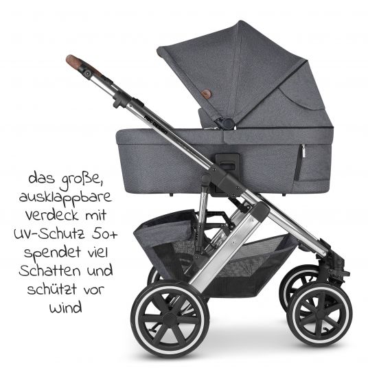 ABC Design Kombi-Kinderwagen Salsa 4 Air - inkl. Babywanne, Sportsitz, Wickeltasche & Zubehörpaket - Diamond Edition - Asphalt