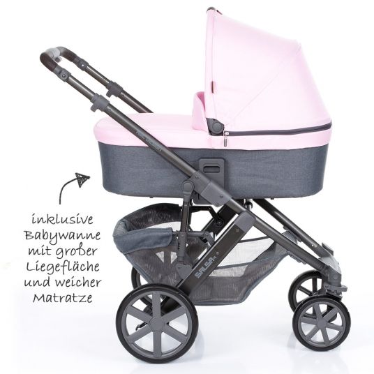 ABC Design Kombi-Kinderwagen Salsa 4 - inkl. Babywanne & Sportsitz - Rose
