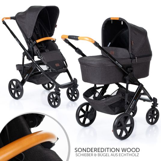 ABC Design Kombi-Kinderwagen Salsa 4 - inkl. Babywanne & Sportsitz - Sonderserie Wood - Piano