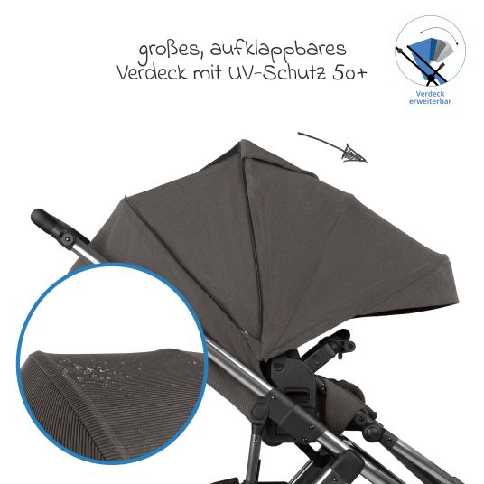 ABC Design Kombi-Kinderwagen Salsa 5 Air inkl. Babywanne & Sportsitz mit XXL-Zubehörpaket - Almond