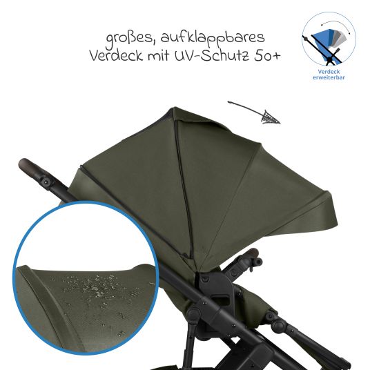 ABC Design Kombi-Kinderwagen Salsa 5 Air inkl. Babywanne & Sportsitz mit XXL-Zubehörpaket - Pure - Avocado