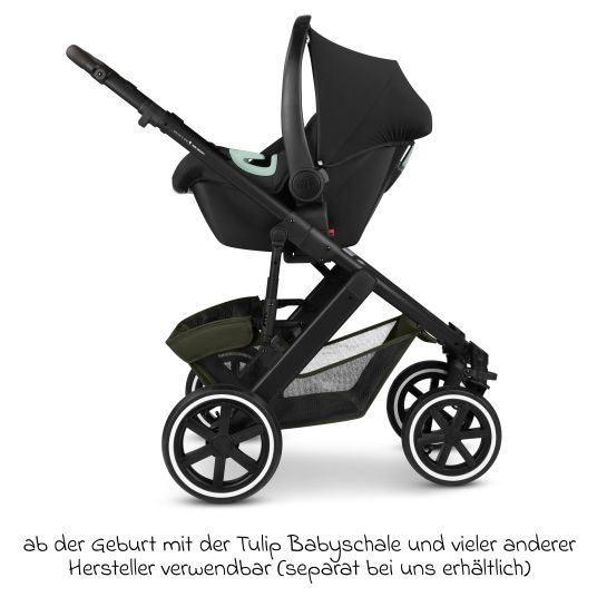 ABC Design Kombi-Kinderwagen Salsa 5 Air inkl. Babywanne & Sportsitz mit XXL-Zubehörpaket - Pure - Avocado