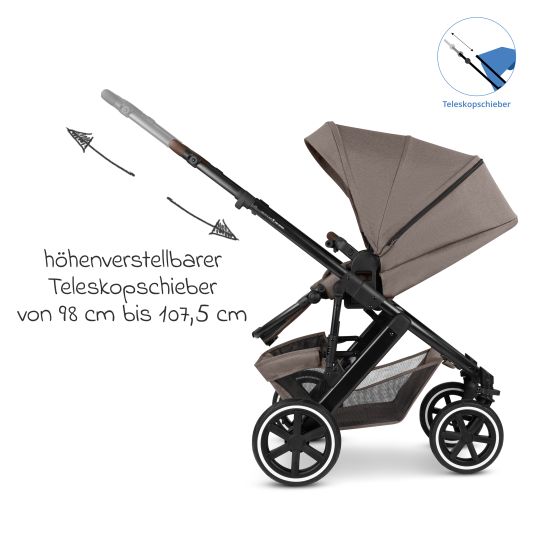 ABC Design Kombi-Kinderwagen Salsa 5 Air inkl. Babywanne & Sportsitz mit XXL-Zubehörpaket - Pure - Nature