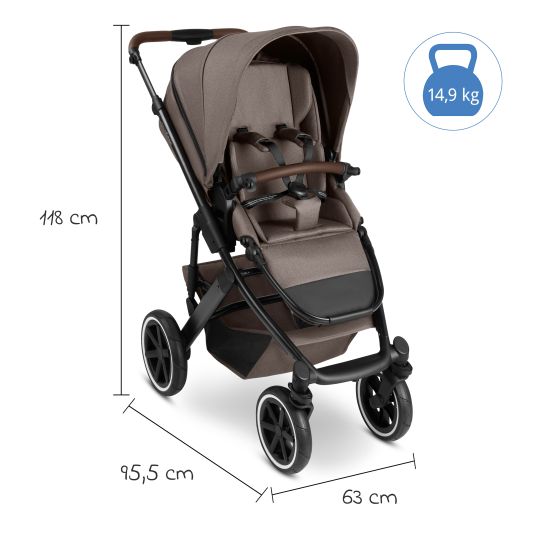 ABC Design Kombi-Kinderwagen Salsa 5 Air inkl. Babywanne & Sportsitz mit XXL-Zubehörpaket - Pure - Nature