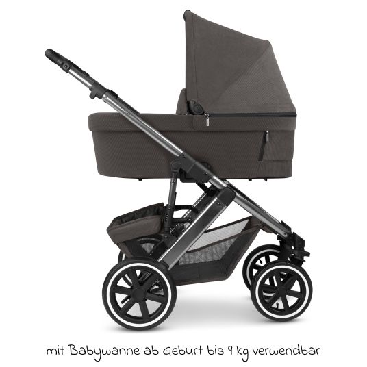 ABC Design Kombi-Kinderwagen Salsa 5 Air inkl. Wickeltasche Urban, Winterfußsack, Babywanne & Sportsitz - Almond