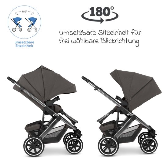 ABC Design Kombi-Kinderwagen Salsa 5 Air inkl. Wickeltasche Urban, Winterfußsack, Babywanne & Sportsitz - Almond