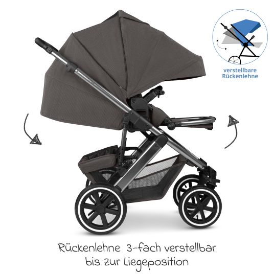 ABC Design Kombi-Kinderwagen Salsa 5 Air inkl. Wickeltasche Urban, Winterfußsack, Babywanne & Sportsitz - Almond