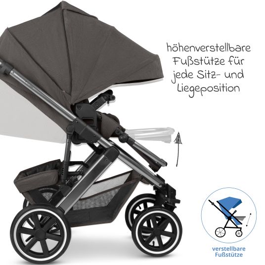 ABC Design Kombi-Kinderwagen Salsa 5 Air inkl. Wickeltasche Urban, Winterfußsack, Babywanne & Sportsitz - Almond