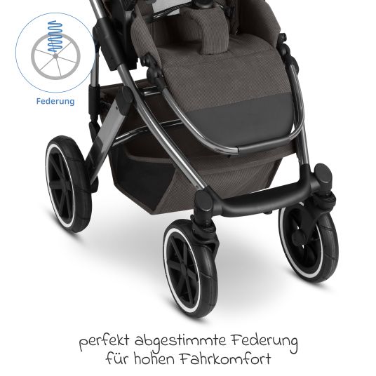 ABC Design Kombi-Kinderwagen Salsa 5 Air inkl. Wickeltasche Urban, Winterfußsack, Babywanne & Sportsitz - Almond