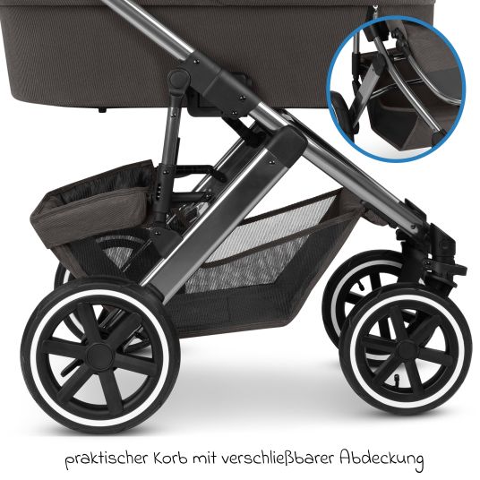 ABC Design Kombi-Kinderwagen Salsa 5 Air inkl. Wickeltasche Urban, Winterfußsack, Babywanne & Sportsitz - Almond