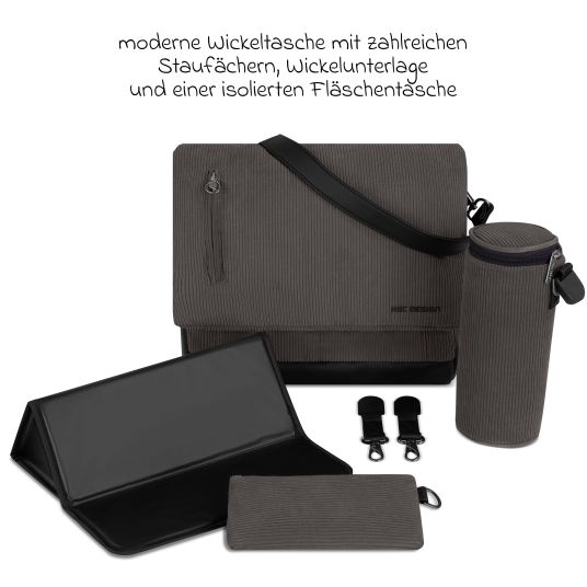 ABC Design Kombi-Kinderwagen Salsa 5 Air inkl. Wickeltasche Urban, Winterfußsack, Babywanne & Sportsitz - Almond