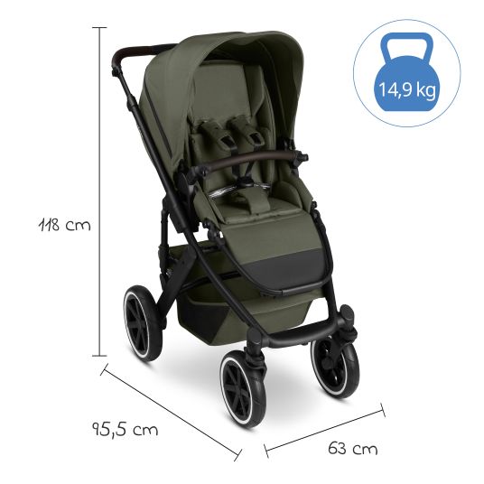 ABC Design Kombi-Kinderwagen Salsa 5 Air inkl. Wickeltasche Urban, Winterfußsack, Babywanne & Sportsitz - Pure - Avocado