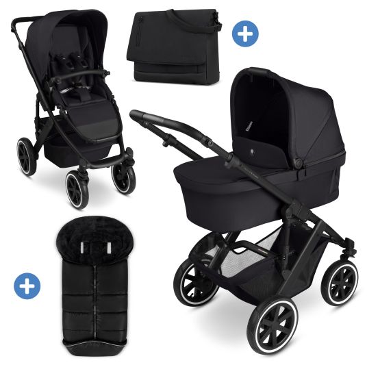 ABC Design Kombi-Kinderwagen Salsa 5 Air inkl. Wickeltasche Urban, Winterfußsack, Babywanne & Sportsitz - Pure - Coal