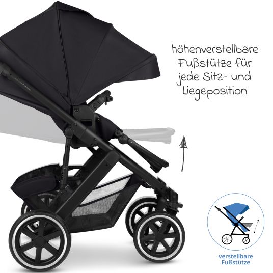 ABC Design Kombi-Kinderwagen Salsa 5 Air inkl. Wickeltasche Urban, Winterfußsack, Babywanne & Sportsitz - Pure - Coal