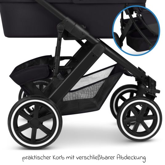 ABC Design Kombi-Kinderwagen Salsa 5 Air inkl. Wickeltasche Urban, Winterfußsack, Babywanne & Sportsitz - Pure - Coal