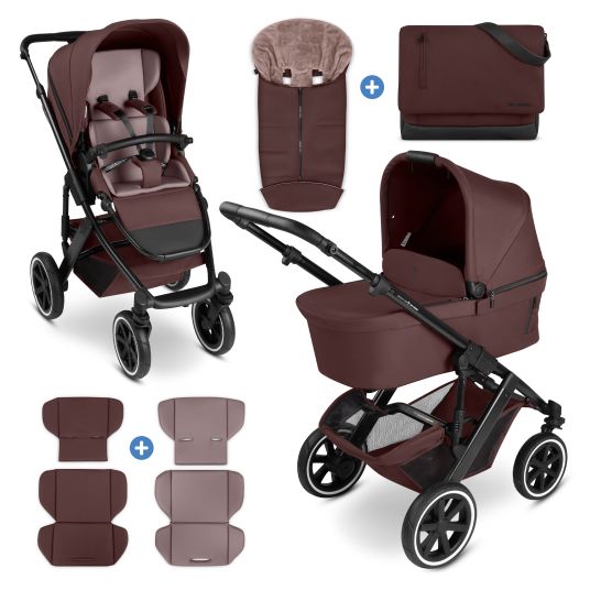 ABC Design Kombi-Kinderwagen Salsa 5 Air Set inkl. Babywanne, Sportsitz, Wickeltasche Urban, Winterfußsack und zweite Kisseneinlage - Umbra