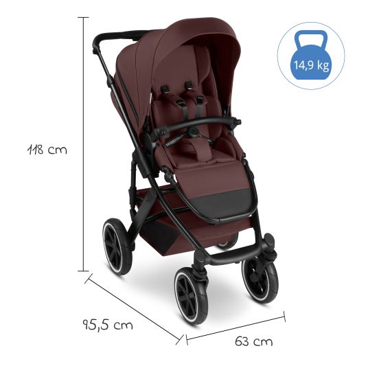 ABC Design Salsa 5 Air baby carriage set incl. carrycot, sports seat, Urban changing bag, winter footmuff and second cushion insert - Umbra