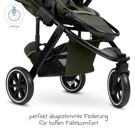 ABC Design Kombi-Kinderwagen Salsa 5 Run - inkl. Babywanne, Sportsitz, Sportzulassung, Luftbereifung, Sitzeinlage & Handbremse inkl. XXL-Zubehörpaket - Pure - Avocado