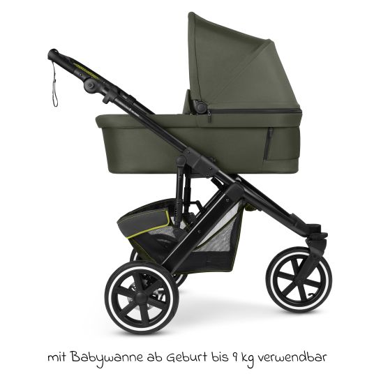 ABC Design Kombi-Kinderwagen Salsa 5 Run - inkl. Babywanne, Sportsitz, Sportzulassung, Luftbereifung, Sitzeinlage & Handbremse inkl. XXL-Zubehörpaket - Pure - Avocado