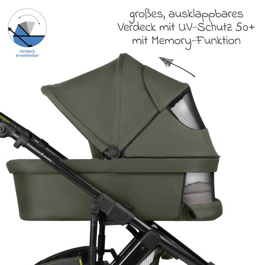 ABC Design Kombi-Kinderwagen Salsa 5 Run - inkl. Babywanne, Sportsitz, Sportzulassung, Luftbereifung, Sitzeinlage & Handbremse inkl. XXL-Zubehörpaket - Pure - Avocado