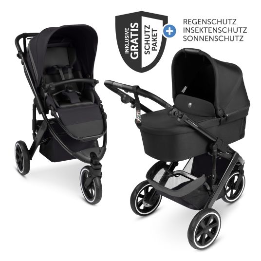 ABC Design Kombi-Kinderwagen Salsa 5 Run - inkl. Babywanne, Sportsitz, Sportzulassung, Luftbereifung, Sitzeinlage & Handbremse inkl. XXL-Zubehörpaket - Pure - Coal